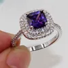 Biżuteria Nicea Emerald Cut 8mm Amethyst Diodique 925 Sterling Silver Wypełniony Dla Kobiet Zaręczyny Obrączka Rozmiar 5-11 Prezent