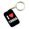 50 pcs Eu amo Tonga Silicone Borracha Dog Tag Keychain Debossed e preenchido em cores para lembranças de turistas