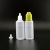 Bottiglie contagocce in plastica LDPE da 20 ml 100 pezzi / lotto con tappi sicuri a prova di bambino Suggerimenti Bottiglia di liquido spremuto con capezzolo corto