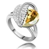 Autriche cristal tchèque argent ou plaqué or bague diamant bijoux bagues 10 couleurs en forme de coeur anneaux pour femmes mariage