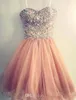 Popular Homecoming Dresses Spaghetti Strap Tulle Beaded Short Coral Prom Dress Short Junior Senior Party Dresses3016494