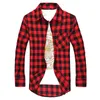 Printemps automne hommes jeune adulte décontracté Plaid boutonné à manches longues col rabattu coupe ajustée petit haut M-3XL