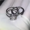 Abbagliante set di anelli da donna 2 in 1 5A Cristallo di zircone viola Anello di fidanzamento in oro bianco riempito con fede nuziale per donna uomo Bijoux
