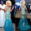 Robes de mariée traditionnelles africaines bleu Turquoise col en v or Appliques Tulle balayage Train Nigeria robes de mariée robe robe