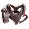 Großhandels-Braunes großes, mit Spikes und Nieten besetztes Leder-Hundegeschirr-Halsband-SET für Pitbull-Mastiff