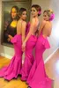 Toptan Fuschia Seksi Mermaid Genç Gelinlik Modelleri Uzun Backless Düğün Törenlerinde Gelinler Hizmetçi Onur Elbise Custom Made Balo Elbise