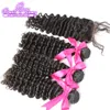 WEFTS GREATREMY PERUIAN VIRGIN HAIR HAIR EXTEAN DEEP WAVE TOP LACE HAIR BUNDLES 1PC3PCSレース閉鎖4x4ナチュラルカラー