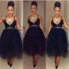 2015 Sommarstilar Big Swing Black Short Sleeve T-tröja Mode Princess Midi Skirt Dubbelskikt Suit Stor Hem Tulle Kjolar Två Piece Sets