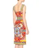 패션 프린트 여성의 시가 드레스 스퀘어 칼라 슬링 드레스 1215111