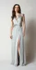 Chiffon Applique Evening Gowns Sage High Side Split Long Sexy Fashion Formal Dress Pleats Sheer Back See Through Winter Catherine Deane