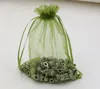 100st Army Green Organza Jewelry Gift Pouch Väskor för bröllopsgäster pärlor smycken 7x9cm 9x11cm 13 x 18 cm etc 365255J