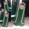 Dubai Caftan Evening Dresses 2018 Appliques Beads Green Chiffon Prom Dresses Cape Style High Neck Saudi Arabic Formal Party Dress Vestidos