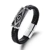 The Design is Novel Stainless Steel Magnet Clasp Genuine Leather Bracelet Freemasonry Masonic Men