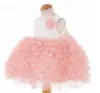 Real Prov Custom Made Flower Girl Dresses Cheap Little Pretty A Line Jewel Tiered Knee-Length Tulle Dress