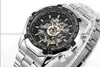 Ganador de la marca Luxury Sport men's Automatic Skeleton Mechanical Military Watch Men Silver Steel Steel Band