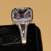 Storlek 5-11 Lyxig smycken 8ct Big Stone White Sapphire 14kt Vitguld Fylld GF Simulerad Diamant Bröllop Förlovningsband Ring Lovers Present