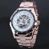 Nieuwe 2021 Mode Winnaar Skelet Mannen Militaire Business Clock Rvs Mechanical Self Wind Polskleding Gold Luxury Horloge