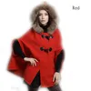 Partihandel-2015 Vinter Nya Kvinnor Hooded Poncho Cape Coat Half Sleeve Batwing Warm Faux Fur Sjal Faux Wool Jacket Casaco Feminino Hot Sale