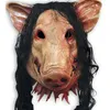 ロングブラックヘアフルヘッドハロウィーンパーティーマスクの怖い豚マスク
