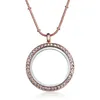 Rose Gold Silver DIY Glass lockets Necklaces with crystal 30mm Circle magnetic floating charm locket pendants snake chains