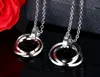 New Design Sweet Lovers' Couple Black Rose Gold Stainless Steel Round Ring Style Necklace Pendant Sparking Crystals CZ Women Men