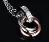 New Design Sweet Lovers' Couple Black Rose Gold Stainless Steel Round Ring Style Necklace Pendant Sparking Crystals CZ Women Men