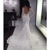 2019 Berta Vintage Lace Wedding Dresses Mermaid Sheer Long Sleeves Backless Off-Shoulder Beach Bridal Gowns Plus Size Free Shipping