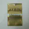 7.5x12cm (3.0 * 4.7 ") Golden / Clear Självtätning Zipper Plast Retail Packaging Pack Bag Zipper Lock Förpackning Bag Paket med Hang Hole