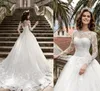 Bohomian 2020 A line Lace Wedding Dresses With Sheer Long Sleeves Country Bridal Dress Lace Up Back Custom Wedding Gowns Vestios De Novia