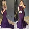 Gorąca Sprzedaż 2017 Ciemny Purpurowy Szyfon Off Ramię Syrenka Suknie Wieczorowe Sexy Koronki Długie Formalne Dresses Party Wieczór Nosić Custom Made EN110315