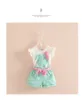 Novo design Fashion Girls Love Heart top sem mangas colete + xadrez Calça curta terno arco roupas de bebê 2 cores