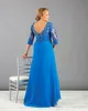 Bleu blanc grande taille mère de la robe de mariée avec 3 4 manches appliques en mousseline de soie perlée femmes robe formelle robe de maman sur mesure