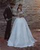 Королевское кружевное шаровое платье свадебное платье блестяще из бисера с плечом аппликации пухлые свадебные платья гламурная атласная длина дола свадебные платья