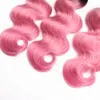 オムレピンクの人間の髪の束体波マレーシアのバージンレミーの髪の緯糸3本/ロット2トーンピンクのボディウェーブヘアバンドル