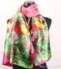 الزهور الخضراء الأوراق الساخنة الوردي المرأة أزياء الحرير النفط اللوحة الأوشحة التفاف شال شاطئ الحرير وشاح طويل 160x50 سنتيمتر