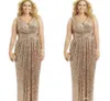 2016 Hot Goedkope Bruidsmeisjes Jurken V-hals Gouden Lovertjes Kantschede Lange Vloer Lengte Plus Size Custom Made Formele Party Dress Prom Jurken