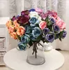 7頭バラの花人工シルクローズ花本当のタッチローズの結婚式のパーティーホーム花の装飾花の配置牡丹