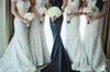 Ivory White Lace Mermaid Bridesmaids Klänningar 2015 Baklösa Capped Sleeves Maid of Honor Dress Wedding Party Dresses Formell Prom Kappa