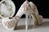 Fashion Luxury Pearls Crystals Rhinestone White ivory Wedding Shoes Size 12 cm High Heels Bridal Shoes Party Prom Women Shoes303v