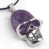 Ganze 10 Stück Charms, versilbert, gemischte verschiedene Natursteine, Totenkopf-Form, Stein-Anhänger, Schmuck, passend für Halskette, ohne Kette288b