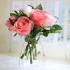 Bouquet de mariée fleurs en soie en gros fleurs de Rose artificielles pour mariage/décoration de la maison main fleur soie rose pôle court rose