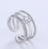 The new three layer opening Diamond Silver Ring female trendsetter adjustable size multilayer ring