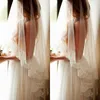 2015 Romantic Cheap Bridal Veils One Layer Fingertip Length Wedding Veils with Lace Edge White Ivory Veils for Bride Free Shipping