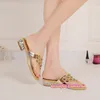 Gold/Purple Rhinestones Slippers Low Heel Cut-out Sandals For Brides Flip Flops 2.5cm Heel Crystals Shoes Women Slip-ons US Size 4-11