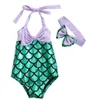 Costumi da bagno da donna all'ingrosso- 2PCS Costume da bagno con fascia per capelli a forma di sirena per bambina per bambini1