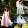 Kleurrijke tule trouwjurken 2018 sexy strapless multi kleuren bruidsjurken zomer vloer lengte bruiloft vestidos op maat gemaakt