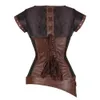 Steampunk Corset Spiral Steel Boned Brown Leather Waist Gothic Bustier with Jacket halter Lingerie hot Costumes