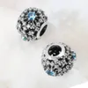 Breloque ajourée en flocon de neige en argent avec fantaisie bleu clair et clair CZ 100% 925 perles en argent sterling Fit Pandora Charms Bracelet Bijoux de mode