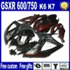 Motorcykel Fairing Kit + SEAT COWL för GSXR 600/750 2007 2007 SUZUKI GSX-R600 GSX-R750 06 07 K6 Röda svarta Fairings sätter FS91