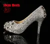 Silver Custom Gör Plus Storlek Högklack Kristaller Och Rhinestones Bröllop Bröllopspumpar Skor Diamond Lady Skor Party Prom High Heels